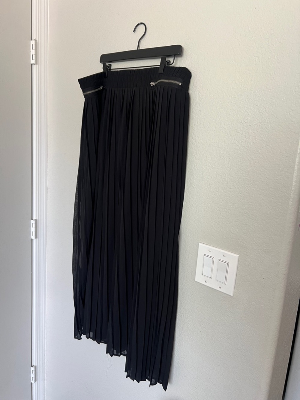 New York & Company Black Pleated Maxi Skirt with Zip Detail